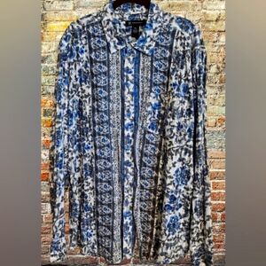 Men's I.N.C. International Concepts Blue Floral Print Long Sleeve Button Up 👕